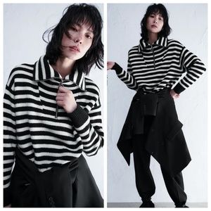 NWT ZARA ZIPPERED HIGH COLLAR STRIPED SWEATER L